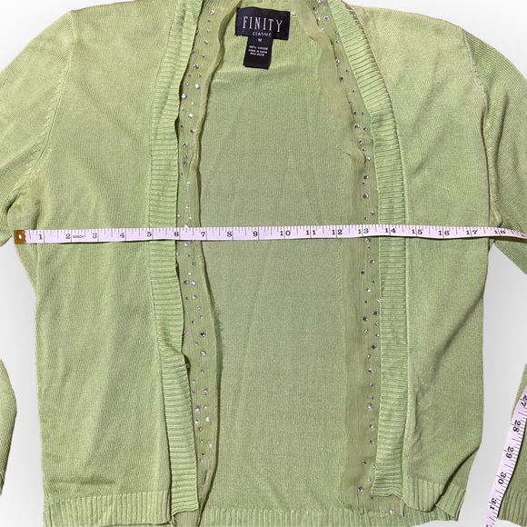 2 for $35 Vintage Light Green Short Cardigan Shrug Sparkly Gems Size Medium - Picture 6 of 9
